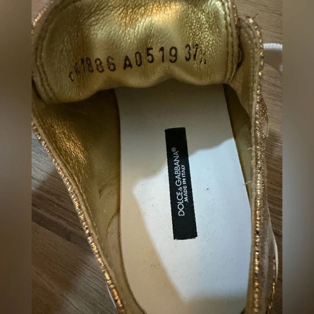 Dolce & Gabbana Gold Metallic Sneakers Platform Logo EU 37.5 (~ US 7 / US 7.5)